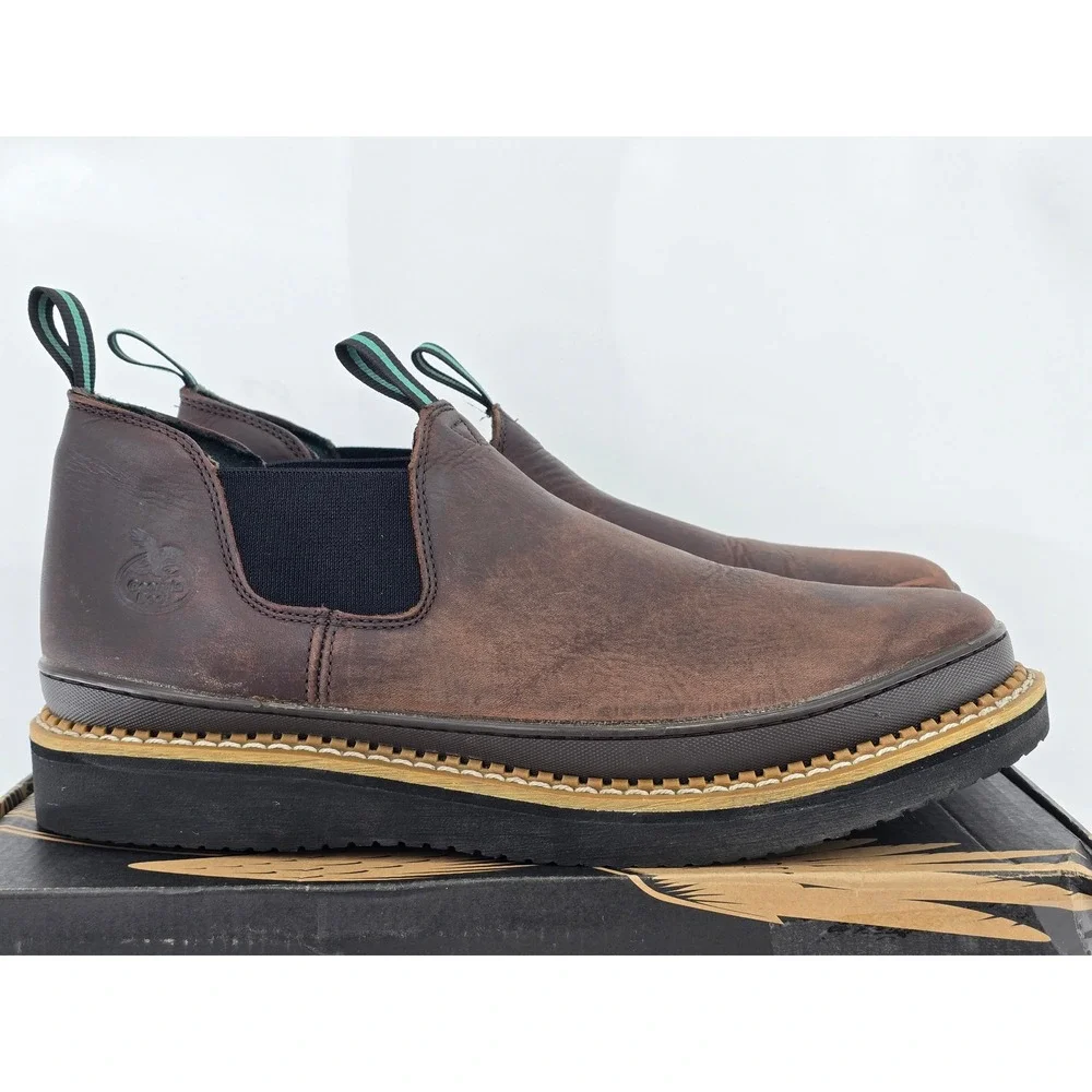Georgia Boot Georgia Giant Romeo Work Boots Mens 17M Brown Leather Slip On -Good